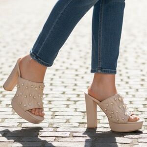 Karl Lagerfeld Pearl Studded AVIVA Platform Sandals